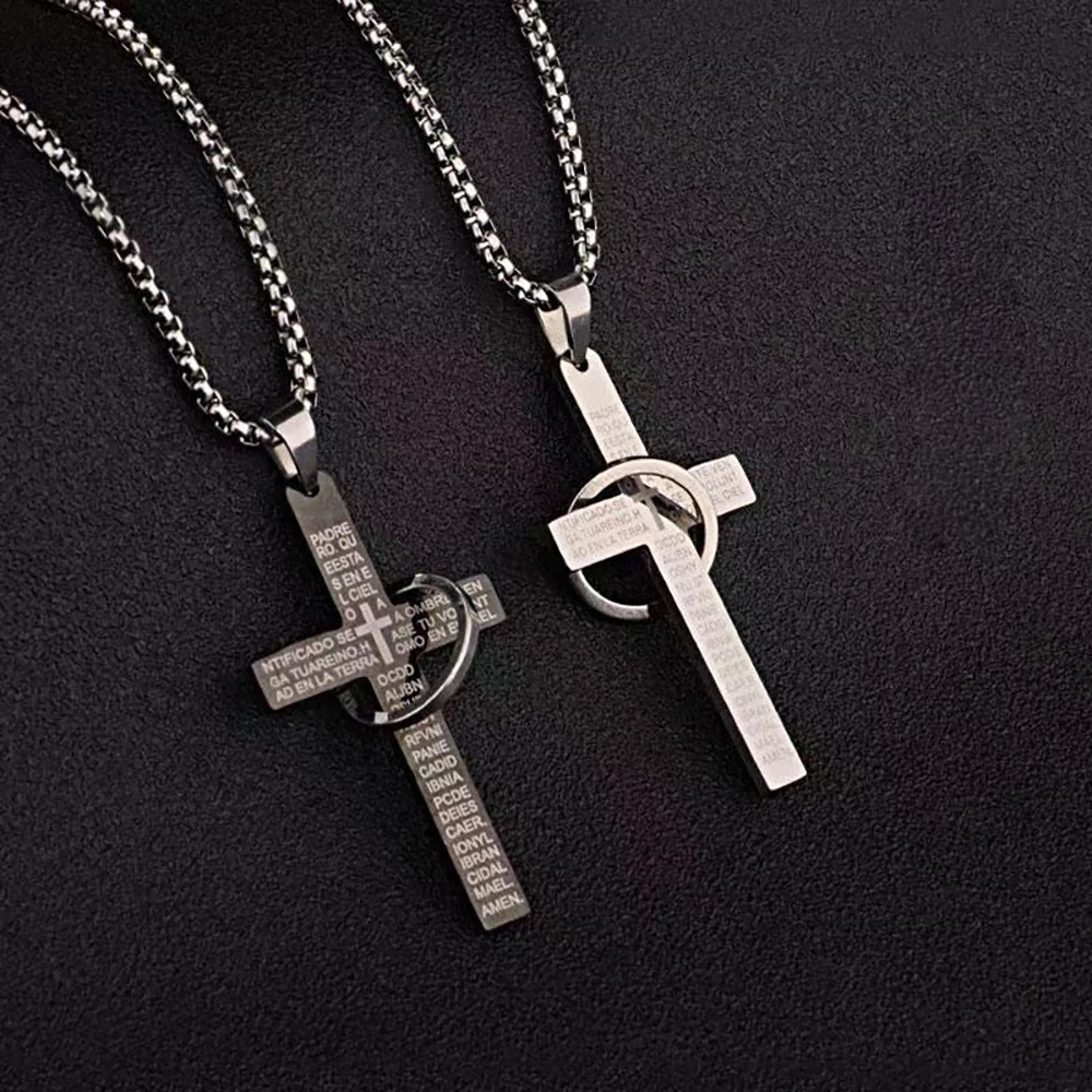

Scripture Cross Titanium Steel Necklace For Men Male New In Trendy Fashion Jewelry Student Cool Couple Gift Cheap Free Shipping