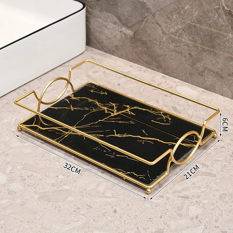 Роскошный позолоченный прямоугольный поднос для ванной комнаты стойка хранения