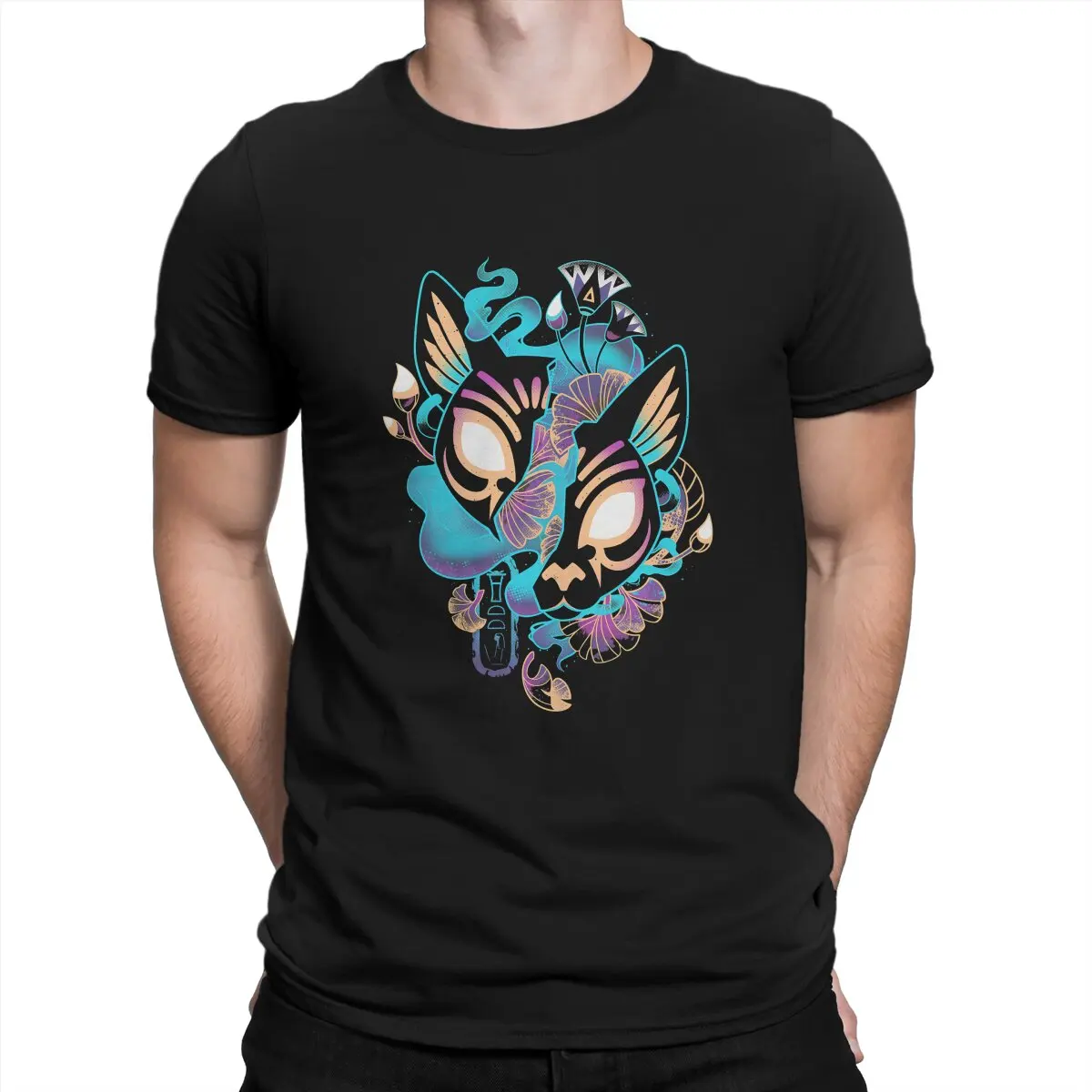 

Ancient Egypt Creative TShirt for Men Bastet Mysteries Egyptian Cat Goddess Round Neck Pure Cotton T Shirt Distinctive Gifts