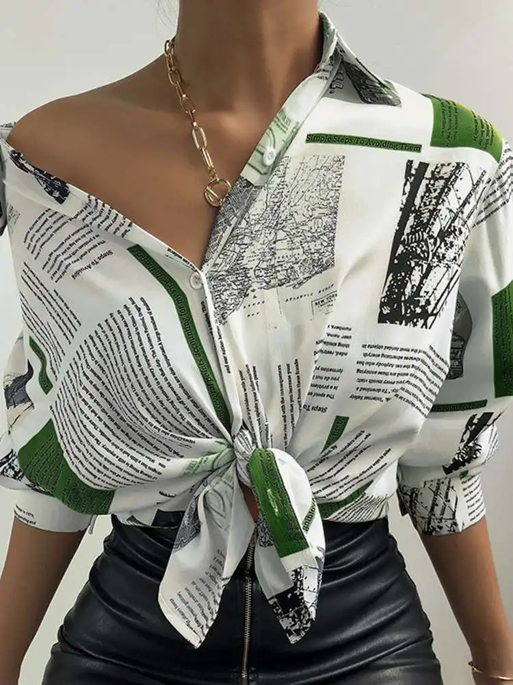 

ZANZEA 2022 Women Printed Blouse Shirts Casual Loose Oversized Stylish Blusas Chemise Fashion Long SLeeve Lapel Neck Tops Tunic