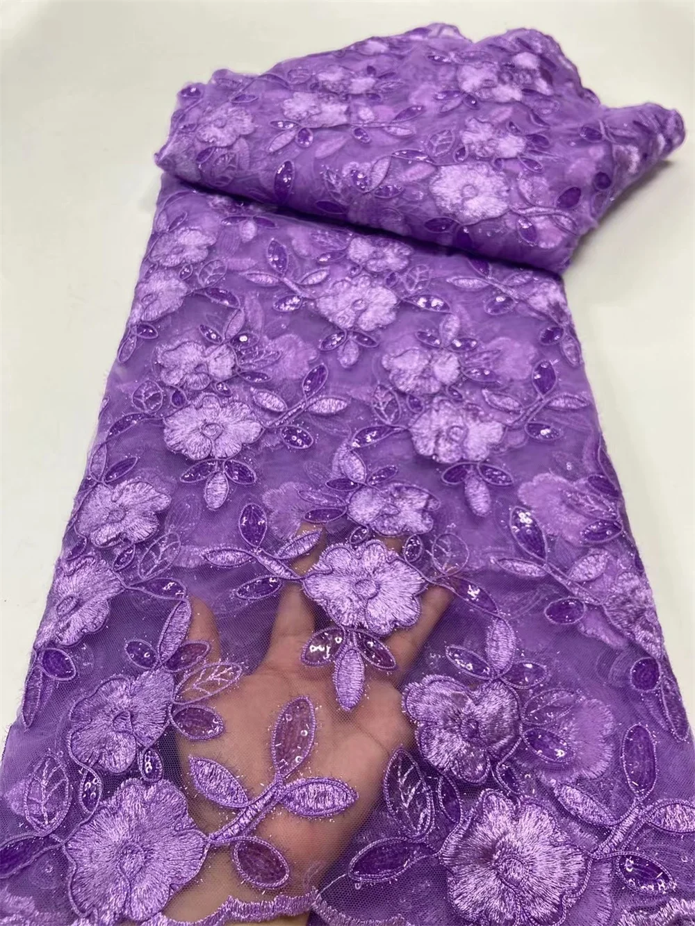 

Purple African Sequins 2023 High Quality Nigerian Lace Fabrics Embroidery French Tulle Lace Fabric For Sewing Wholesale Wp07-3