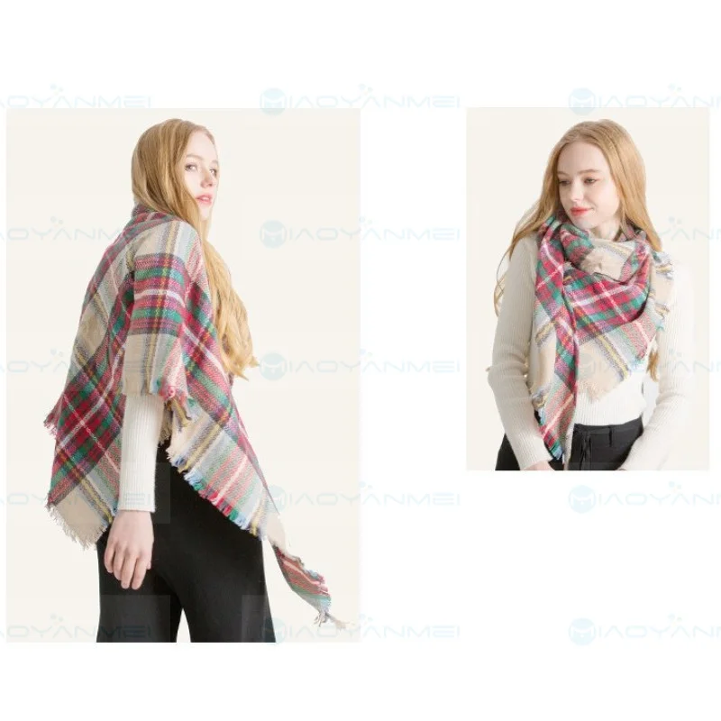 Зимний шарф 2024 женский двусторонний цветной сетчатый из искусственного кашемира