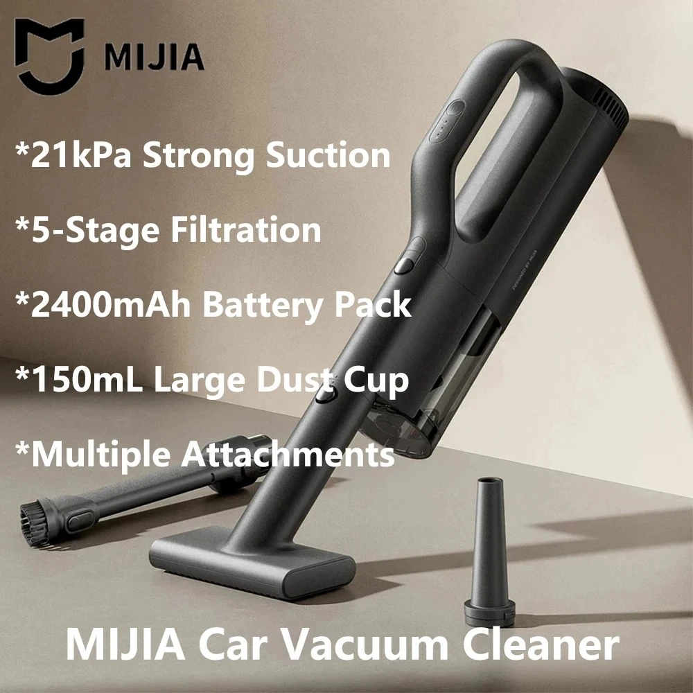 Фото НОВАЯ Автомобильная пылесоска MIJIA MJXCQ01QW, сила всасывания 21 кПа, контейнер для пыли 150 мл, аккумулятор 2400 мАч, моющийся фильтр №1