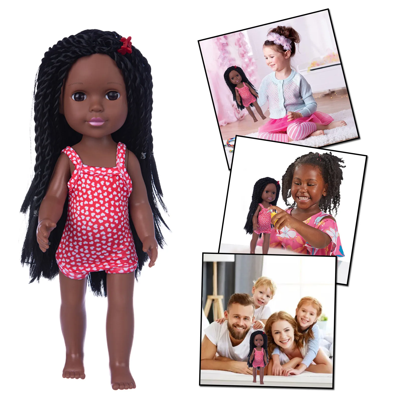 

Африканские куклы с кудрявыми волосами, 14 дюймов, кавайная фигурка из черной кожи, кукла-Реборн, детские игрушки для младенцев, милые детски...