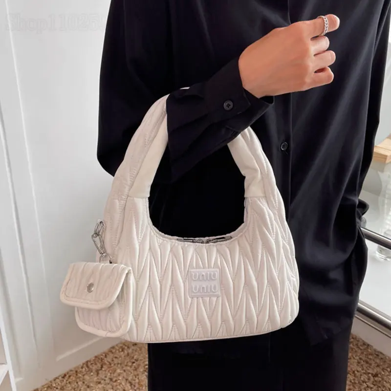 

Роскошные дизайнерские женские сумочки, женская сумка в форме полумесяца, кошелек и тоут, стеганый нейлоновый тоут, милая женская сумка для подмышек, набор из 2