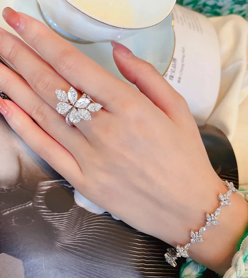 

Jewelry diamond design sweet and advanced gift leaf ring female colorfast opening