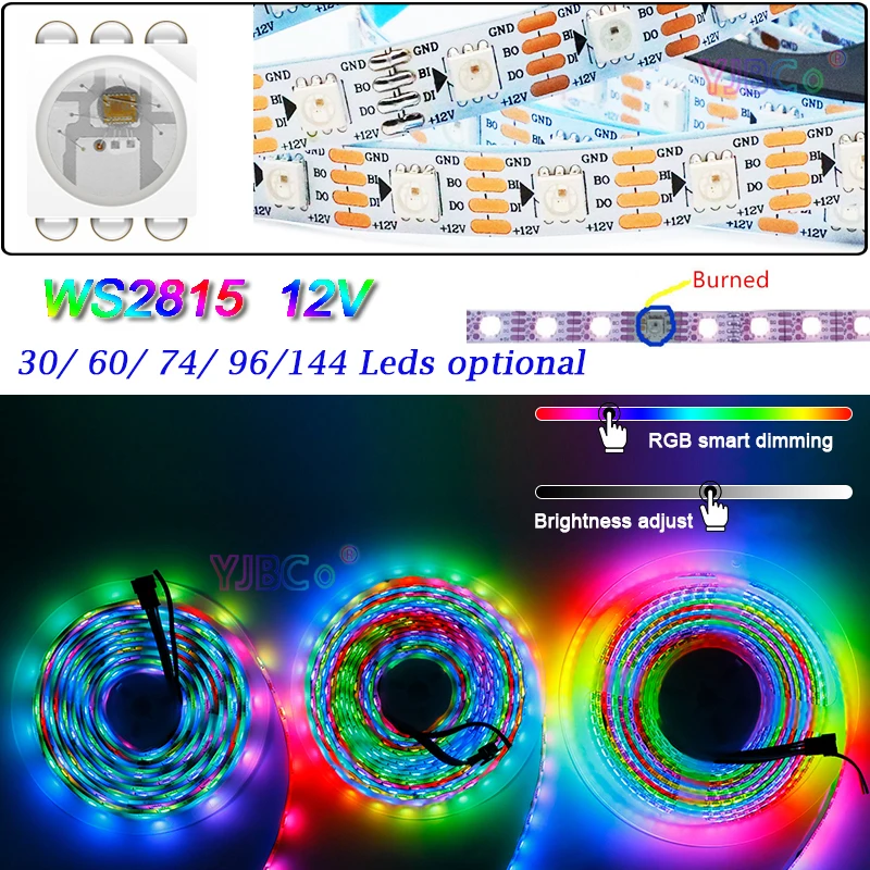 WS2815 адресуемая 5050 RGB светодиодная лента с пикселями полноцветная световая 30/60/144