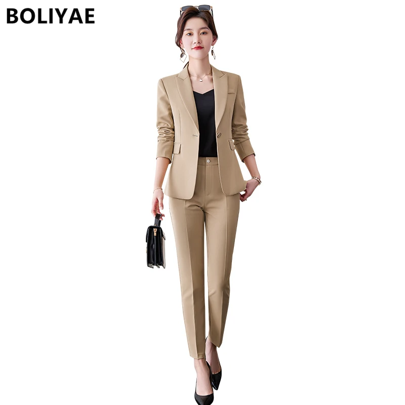 2022 Women Blazer and Guard Pants Sets Two Pieces Coat Slim OL Formal Office Work Lady Suit Trousers Femme Jackets Spring Autumn