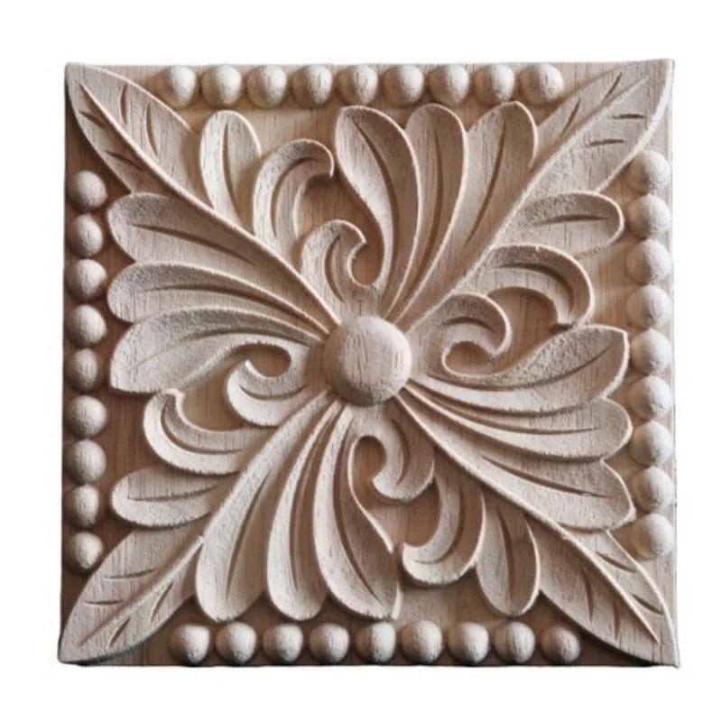 Квадратная резная неокрашенная деревянная декоративная аппликация молдинги
