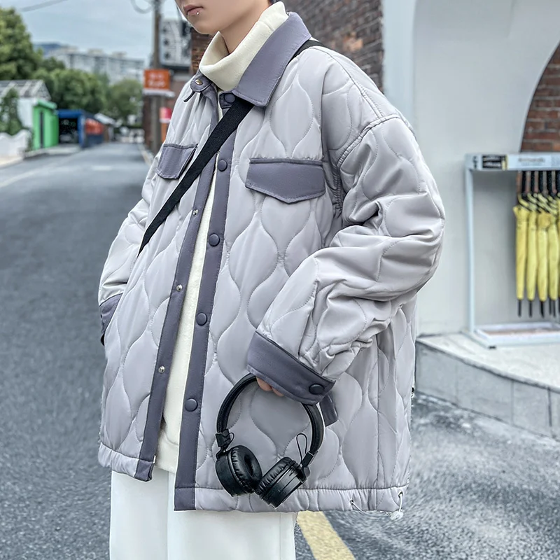 Winter Jacket Men Warm Fashion 3-color Thickened Plaid Jacket Men Streetwear Korean Loose Thick Short Coat Mens Clothes M-3XL