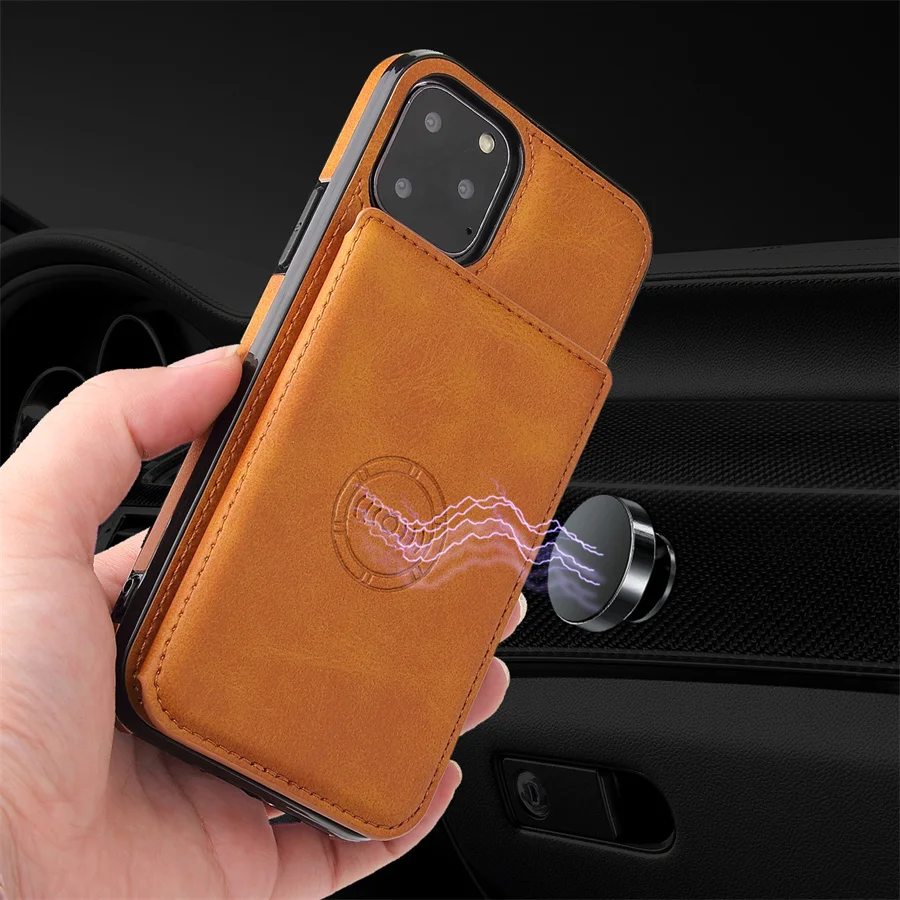 Magnetic Leather Case for Galaxy S23 Plus S22Ultra S21 FE A54 A24 A53 A52 A52S A13 A22 A32 5G A14 Cover Cards Holder Stand Coque