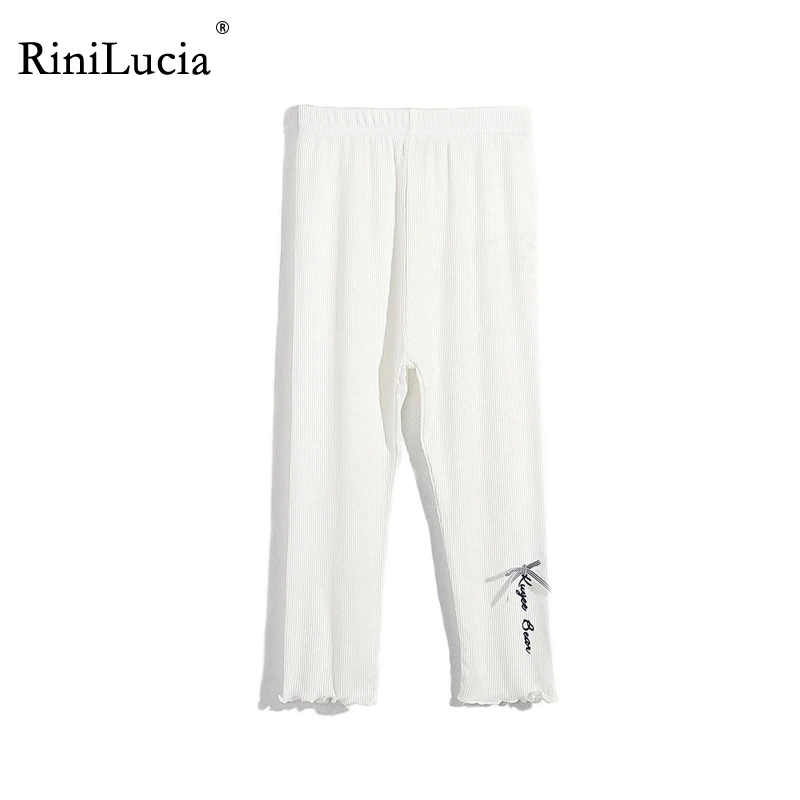 

RiniLucia Children Leggings Trouser Kids Summer Spring Clothing Girls Solid Cotton Bow Brief Seventh Pants For 3-8 Years Girls