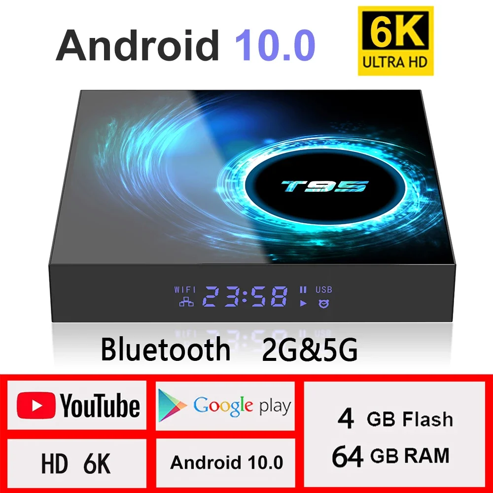 Приставка Смарт-ТВ T95 Android 10 6k 2 4g и телефон Wi-Fi поддержка BT 128g 16g 32 ГБ 64 4k