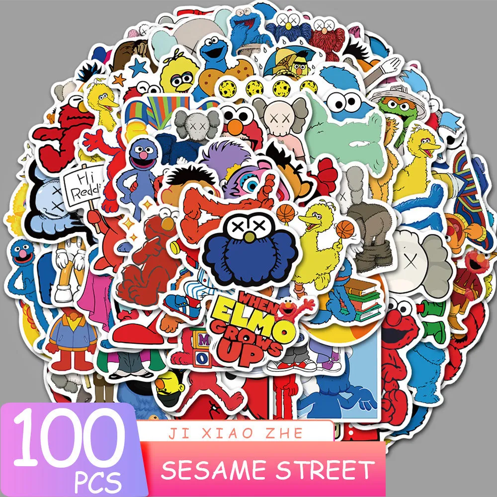 

Random 100pcs Sesame Street Anime Sticker KAWS Graffiti Cute Sticker Luggage Laptop Helmet Phone Case Waterproof Sticker Gift