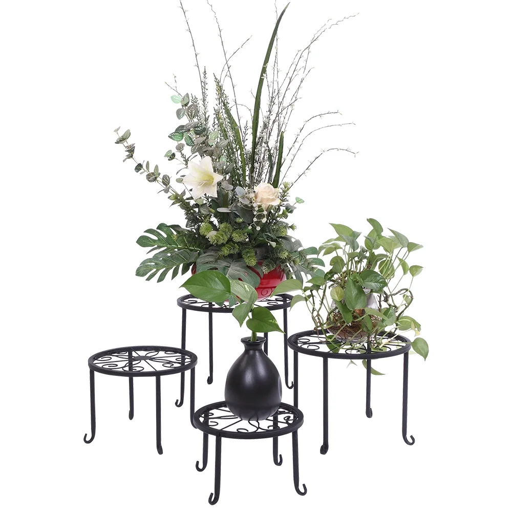 

Plant Stand 4 in 1 Potted Irons Planter Supports Floor Flower Pot Round Rack Display