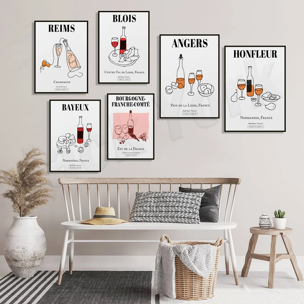 Восточная Франция, шампань, иле-де-Франция, Нормандия, бордовый, французский регион Франш-Конте, Постер для путешествий с сыром и вином Blois