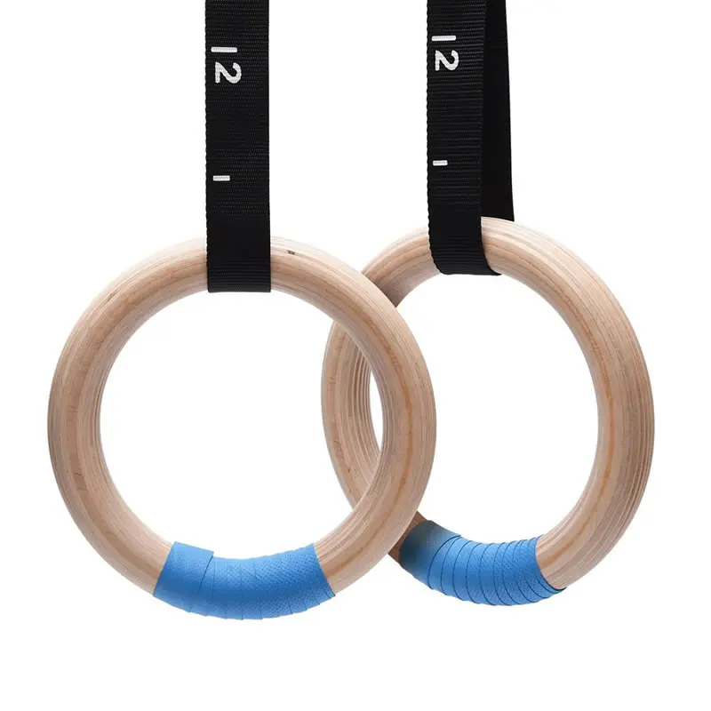 1 Pair Wood Gymnastics Rings with Adjustable Straps GYM Ring for Kids Adult Home Fitness Pull Up Strength Training
