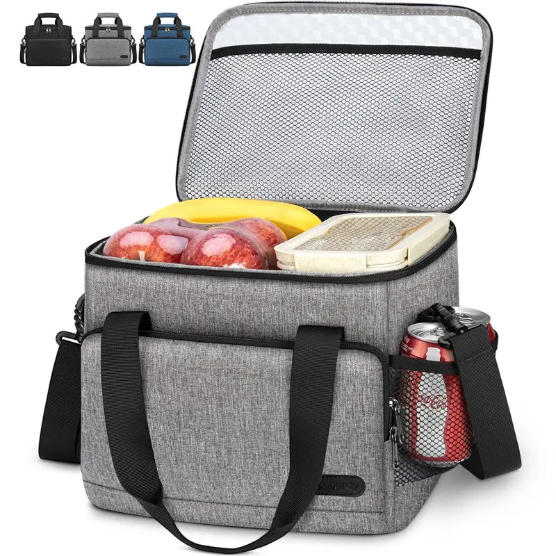 

Insulated Lunch Bag for Men /Women Leakproof Lunch Box Freezable Lunch Organizer Reusable,Grey 15L