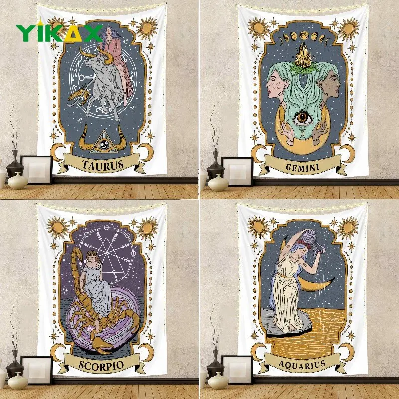 

Tarot Tapestry Wall Hanging Twelve Constellations Art Tapestries for Living Room Kids Bedroom Decoration Custom Hanging Cloth