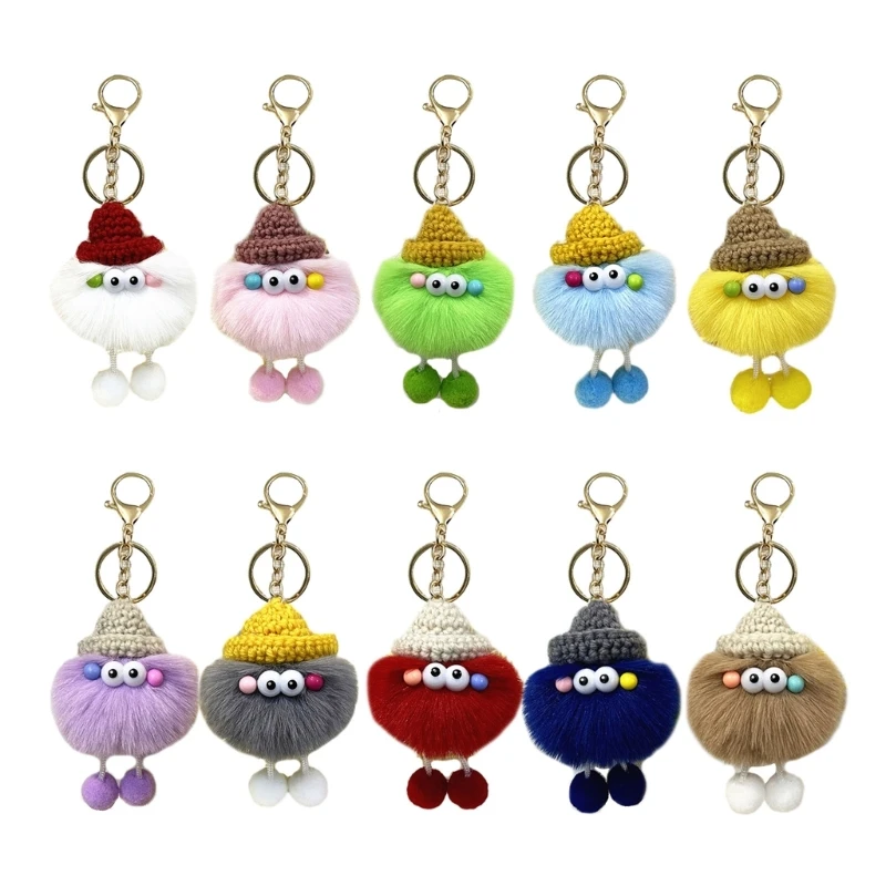 

Plush Pendant Keychain Pom Pom Cartoon Bag Ornament Key Rings Holder K3KF
