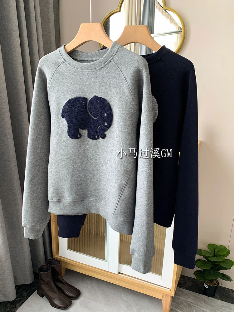 

Vintage Embroidery Women Warm Classic Sweatshirts Crew-neck Baggy Long Sleeve Lady Autumn Hoodies Pullover Simple Preppy Style