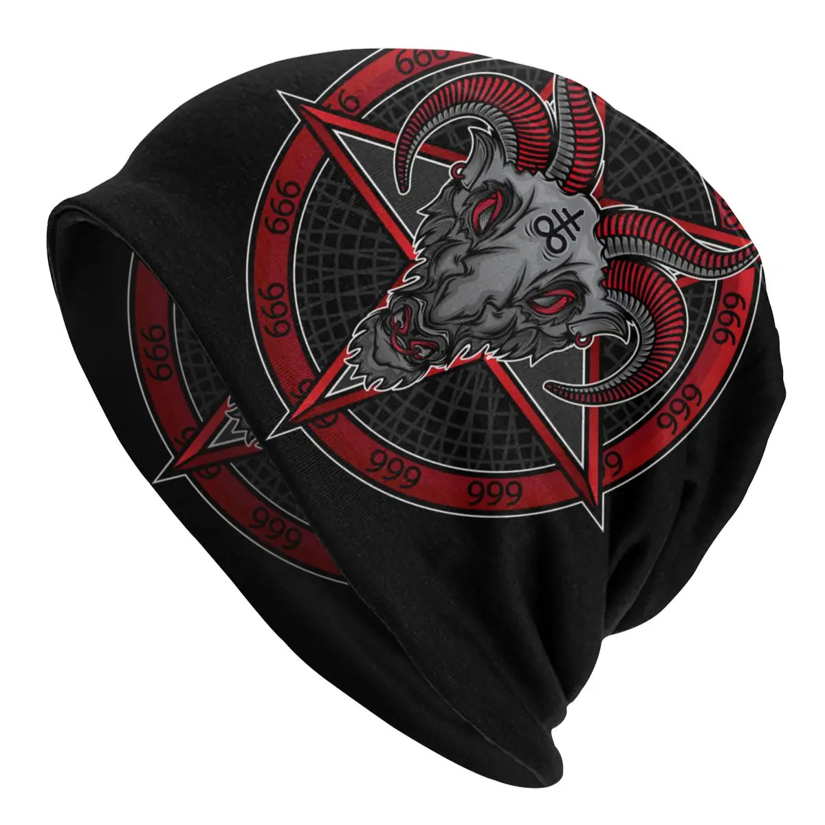 

Шапка-бини с дьяволом, козой, сатаной, багмоне, 666, мужские и женские шапки унисекс, крутая зимняя теплая вязаная шапка, шляпа для взрослых с п...
