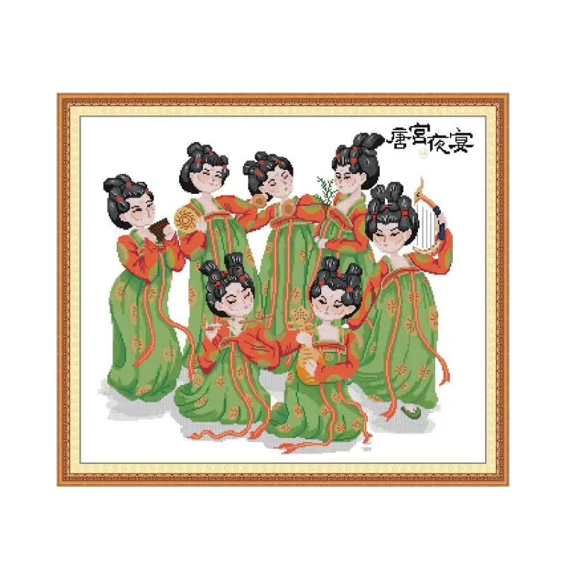 

Tang Dynasty Beauty Pattern Cross Stitch Kits 11CT 14CT Needlework Embroidery Kit DIY Home Swan Lake Character Deco Painting