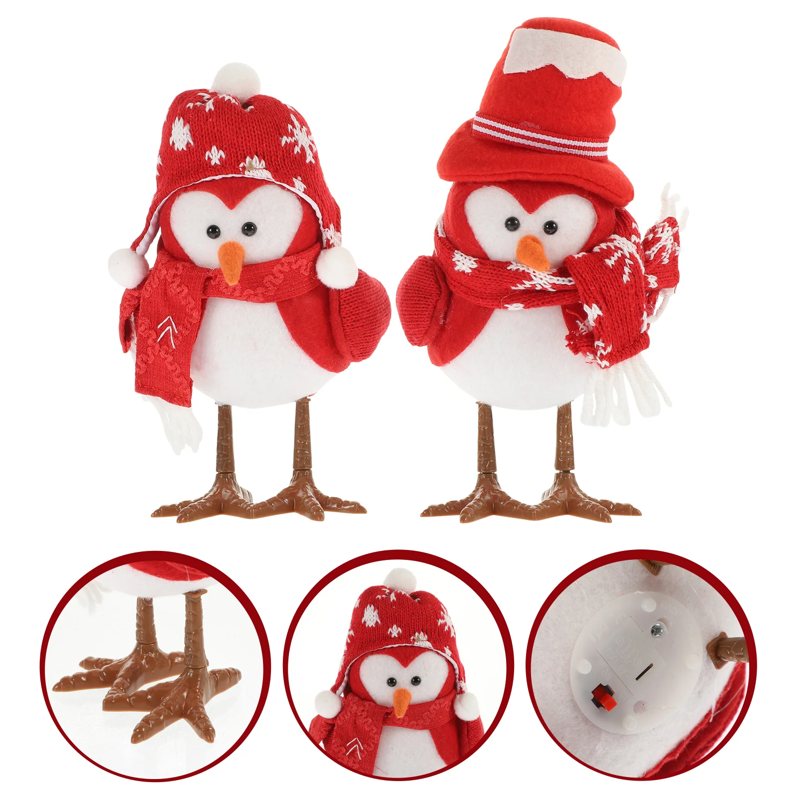 

2 Pcs Christmas Table Centerpiece Glowing Decoration Bird Shine Lighted Cloth Plush Adornment Gifts