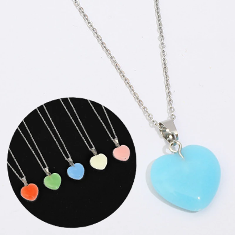 

Peach Heart Luminous Necklaces for Women Ins Wind Bohemian Natural Stone PendantTitanium Steel Chain Necklace Jewelry Wholesale