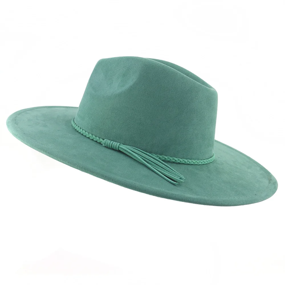 

Suede Top Hat 9.5cm Wide Brim Fedora Hat Men Women Autumn Winter Felt Jazz Hats Classic Church Fedoras Chapeau Sombrero Mujer