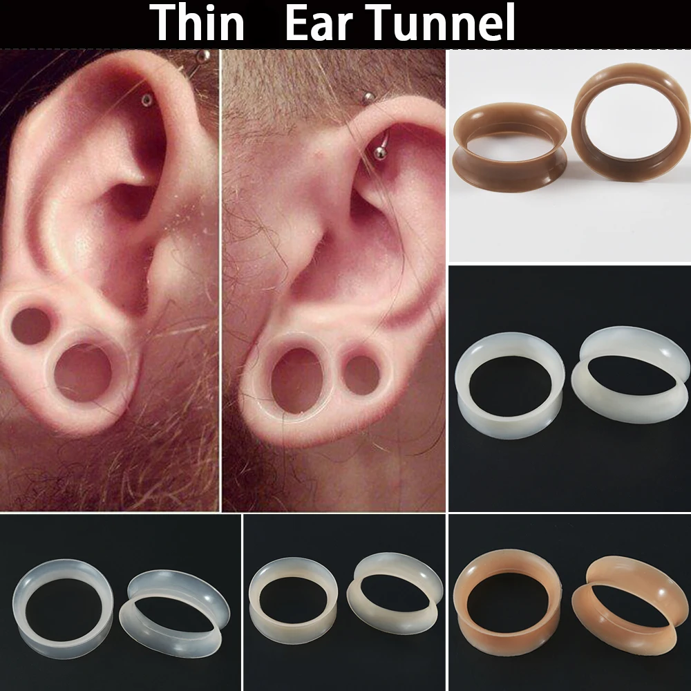 Paire de tunnels d'oreille flexibles et fins, bouchons d'oreille à Double évasé, jauge d'oreille pour Tunnel de chair, extenseur, civière, boucles d'oreilles