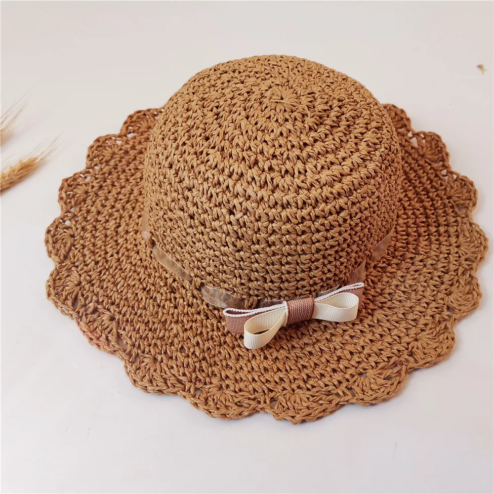 Korean Version One Bow Children Straw Hat Summer Travel Holiday Girl Baby Parent-child Sunscreen Hat enlarge