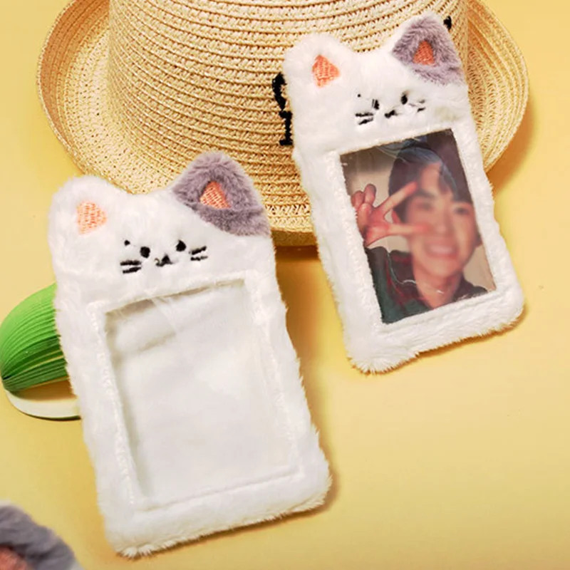 

Cartoon Plush Photocard Holder Rabbit Bear Kpop Idol Photo Card Holder Girl Cute Keychain ID Credit Bank Protector Stationery