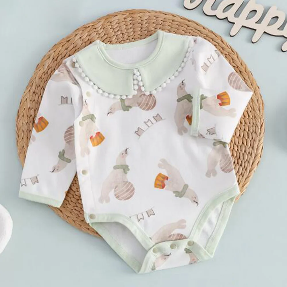 Детское боди с длинным рукавом и цветочным принтом весна-осень-зима Одежда для