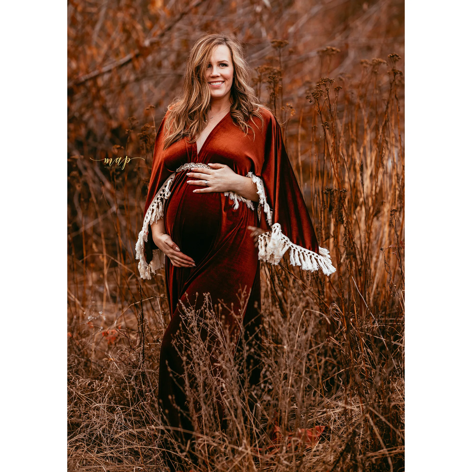 Don&Judy Pregnancy Gown Velvet Boho Maternity Long Dresses Photo Shoot Deep V Woman Clothes Photography Accessories Baby Shower enlarge