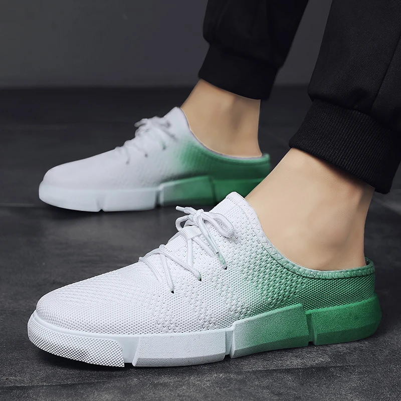 

Мужские сетчатые дышащие полутапочки, модные повседневные сандалии, прочные, на плоской подошве, Нескользящие, удобные, летняя Уличная обувь