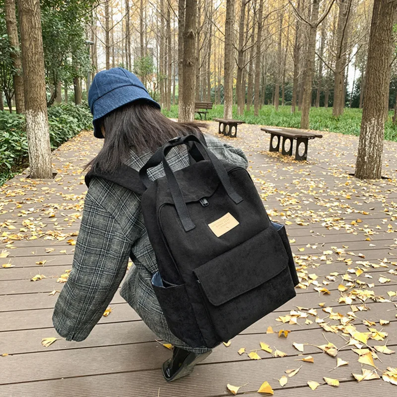 

Women Backpack Fashion Corduroy Teenager Girls Korean School Bags Harajuku Student Handbag Large Capacity Travel Backpack