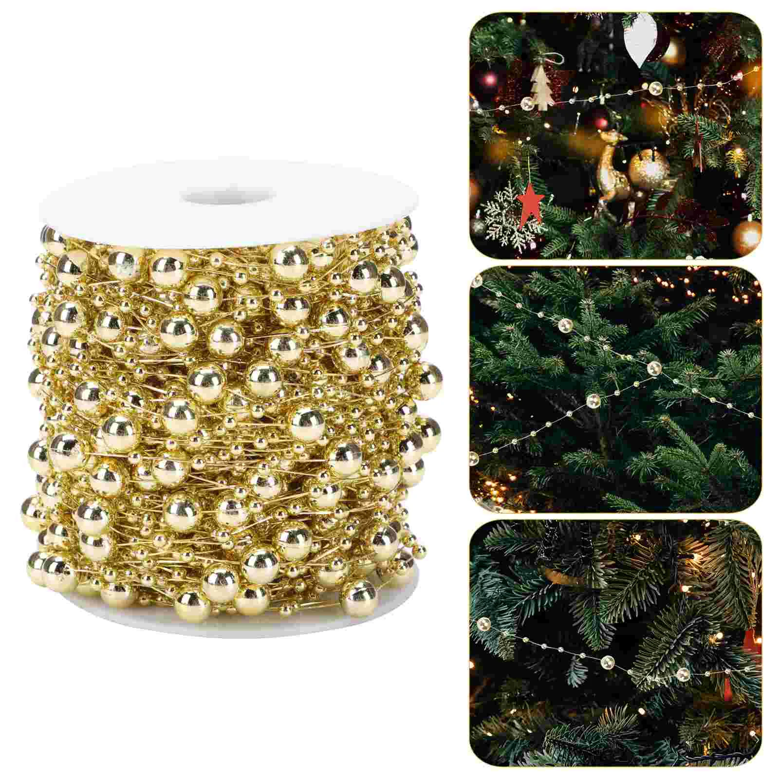 

1Roll Christmas Tree Decorative Beads Chain Pearl String Beads Christmas Bead Trim Holiday Tree Garland