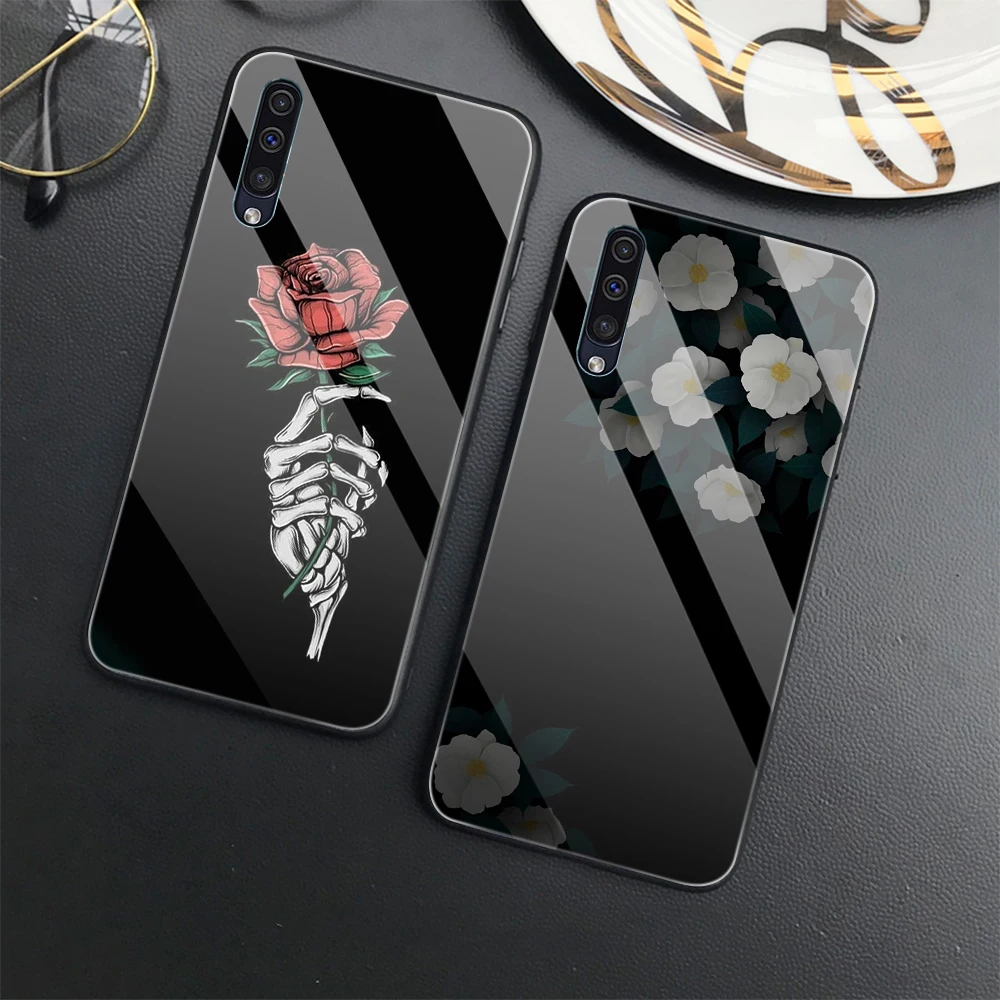 

Skull Rose Floral Case for Samsung Galaxy A52 A53 A70 A71 A73 A13 5G A03 A72 A22 A21S A03 Core A42 Fundas Tempered Glass Cover
