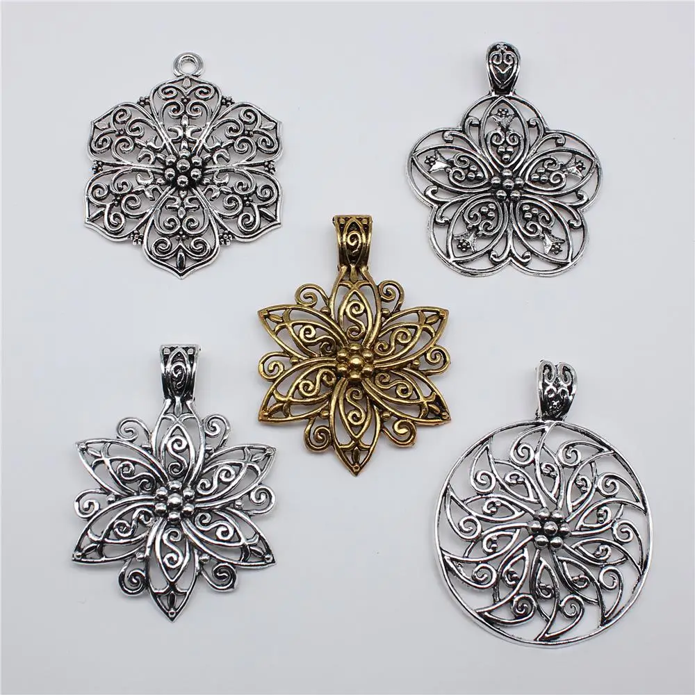 

Большой Резной цветочный кулон полый 2 шт. для изготовления ожерелья, подвеска ручной работы «сделай сам»