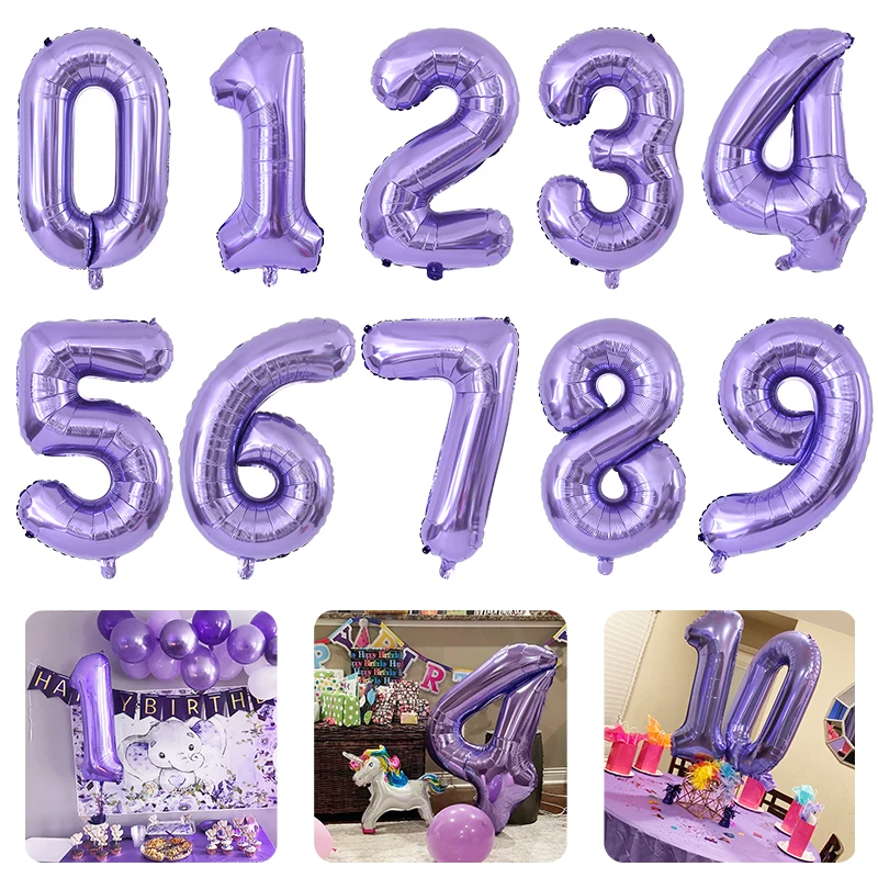 

32Inch Foil Birthday Balloons Purple Number Balloon 0-9 Happy Birthday Wedding Party Decorations Shower Figures Helium Globos