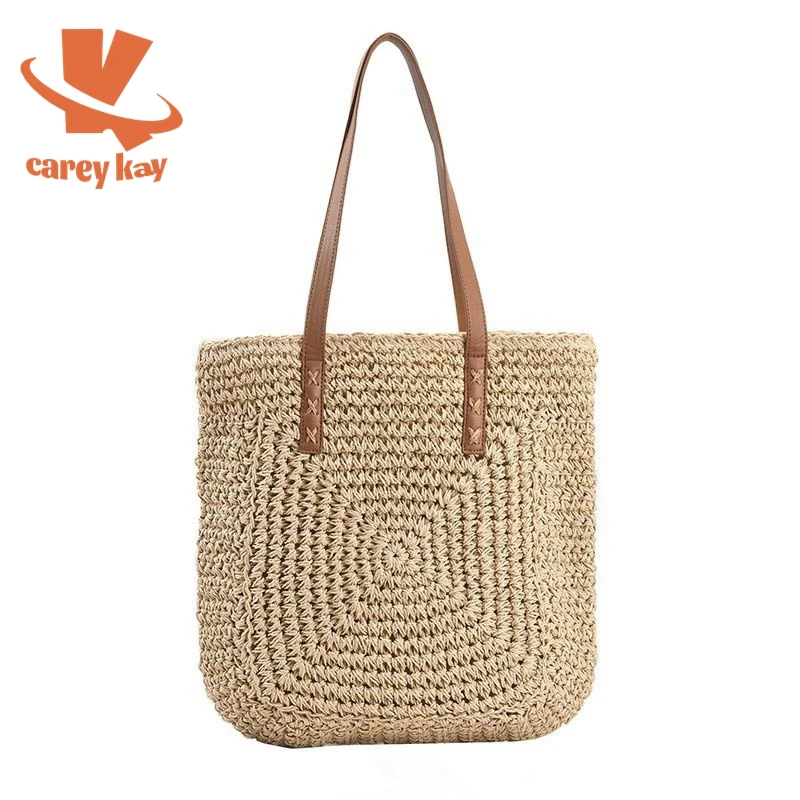 

CAREY KAY Fashion Large Capacity Straw Bag Women Handmade Woven Shoulder Bag Bohemian Summer Vacation Casual Tote Rattan Handbag