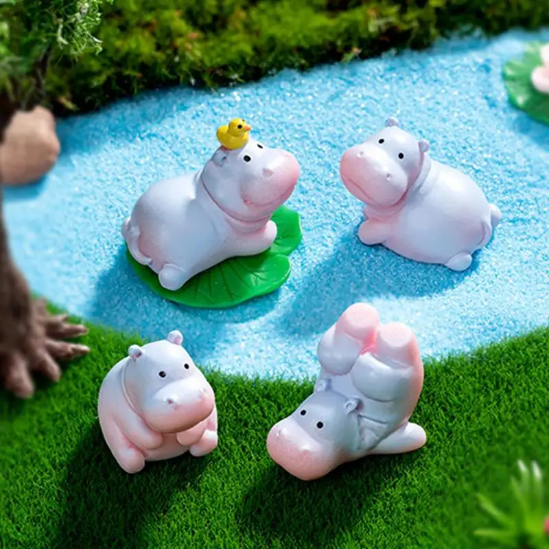 Мультяшная статуя животного из смолы милые фигурки бегемота для домашнего