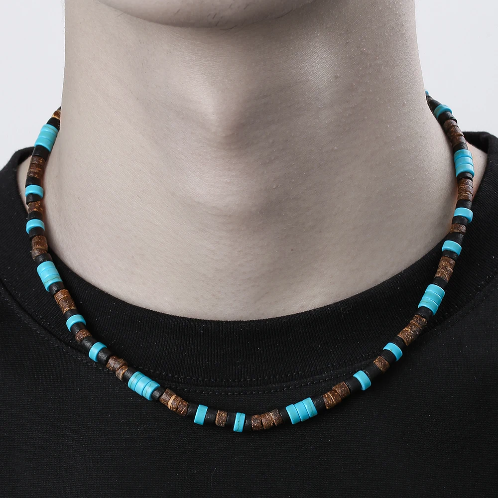 Ожерелье мужское из полимерной глины в этническом богемном стиле