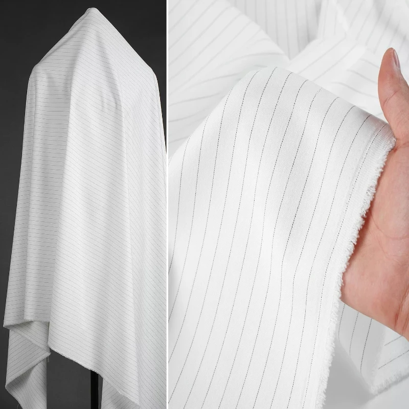 Фото Ткань Off-White Heavyweight Lurex с черными полосами, блестящая, мягкая, для офисных юбок, рубашек, брюк, аксессуаров для шитья своими руками №1