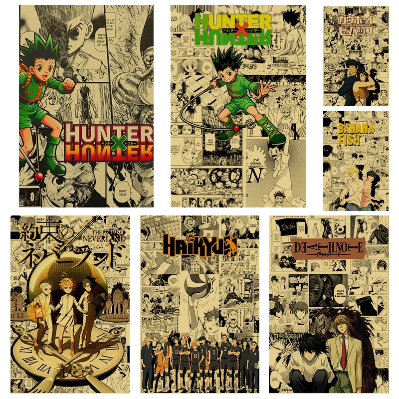 

Japanese Anime Retro Haiku Hunter X Death Note Kraft Paper Poster Boy Room Living Decoration Wall Art Collection Painting