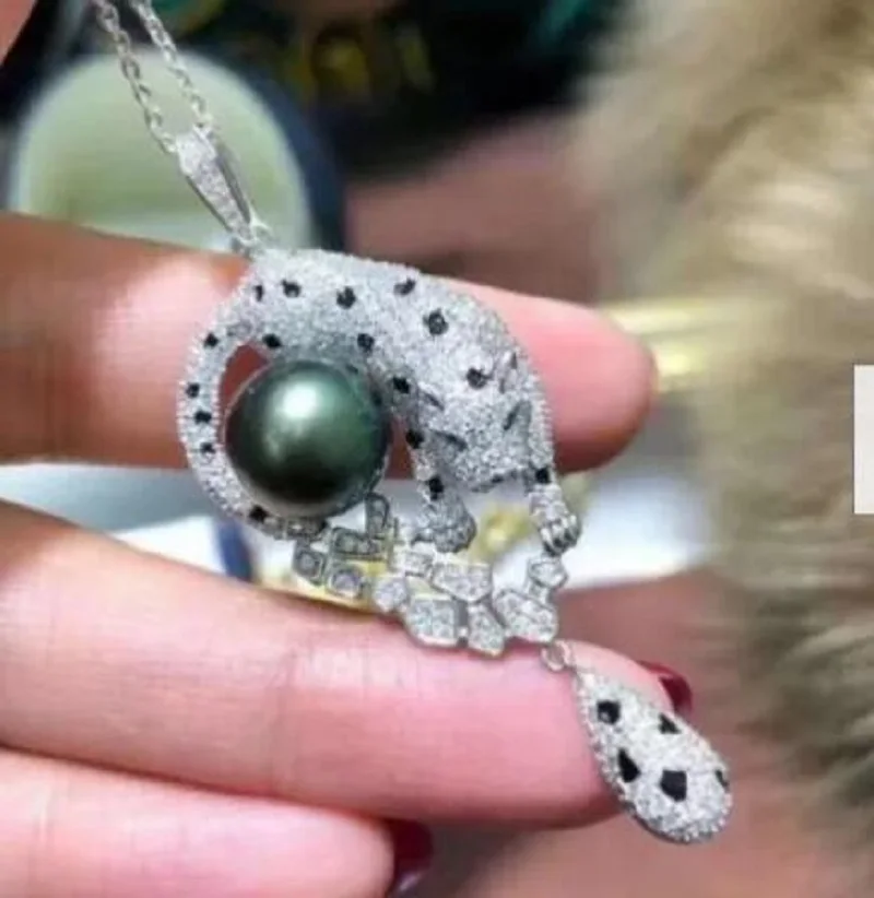 

AAAA 9-10 mm natural round south sea black pearl pendant necklace 925s