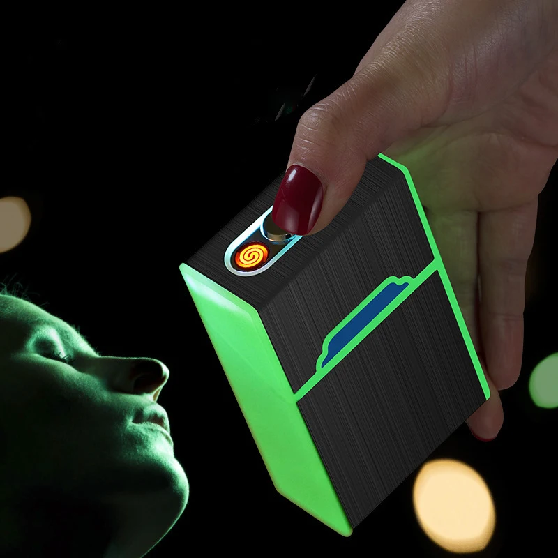 

Creative Luminous Cigarette Case USB Cigarette Case Lighter Can Be Loaded into a Whole Box of Cigarettes Funny Lighter