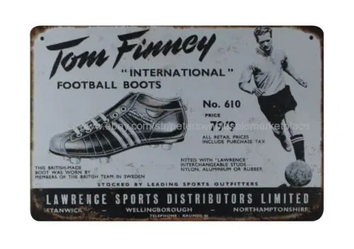 Современные наклейки на стены 1958 года футбольные бутсы Tom Finney металлическая