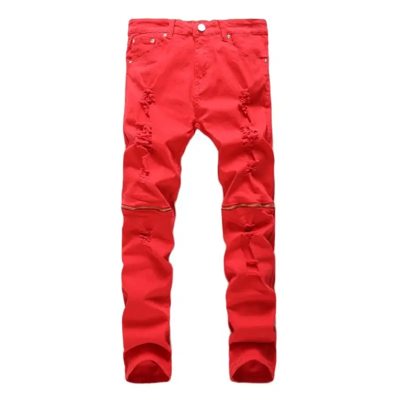 

Vibe Style Knee Zipper Men's Cotton Skinny Jeans Europe Trousers Elasticity Ripped Hip Hop Women Denim Pencil Pants Ropa Hombre